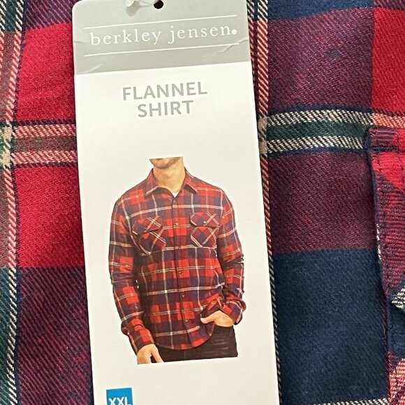 Berkley Jensen Men's Rio Red Blue Flannel Plaid Shirt Size XXL Long Sleeve NWT - Picture 9 of 12
